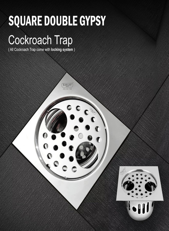 Sanjay Chilly Floor Drain Cockroach Trap with Square Double Hole Bathroom Gratings 304 Grade Stainless Steel Floor Water Drainer Cover Jali Safety from Cockroach & Insects in Sink & Toilet 5x5 INCH - Image 3